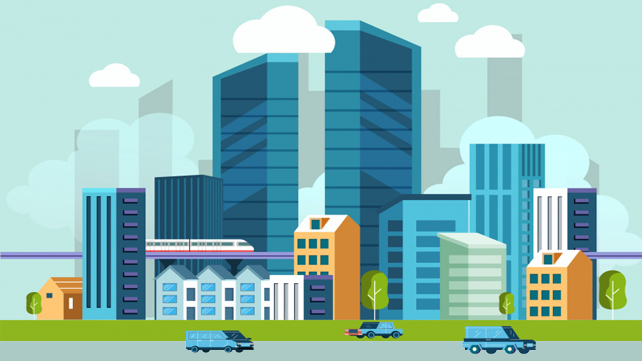 Commodities illustration showing modern city and infrastructure